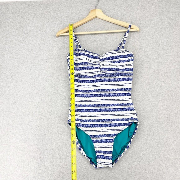 Popina Sadie One Piece Swimsuit Size Large Blue Danube Retro Stripe Blue Tank - Picture 11 of 11